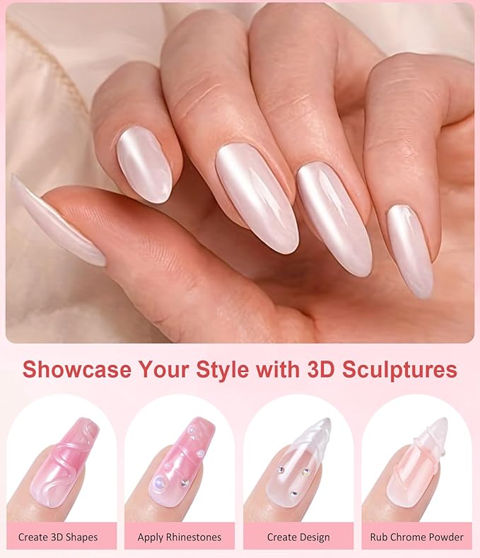 Gold Chrome Nail Powder BISHENGYF -【Magic Mirror Effect】 Pearl Chrome Nail Powder Aurora Mermaid Iridescent White Roas Gold Nail Chrome Powder Pigment Glitter Dust for Manicure Decroation DIY