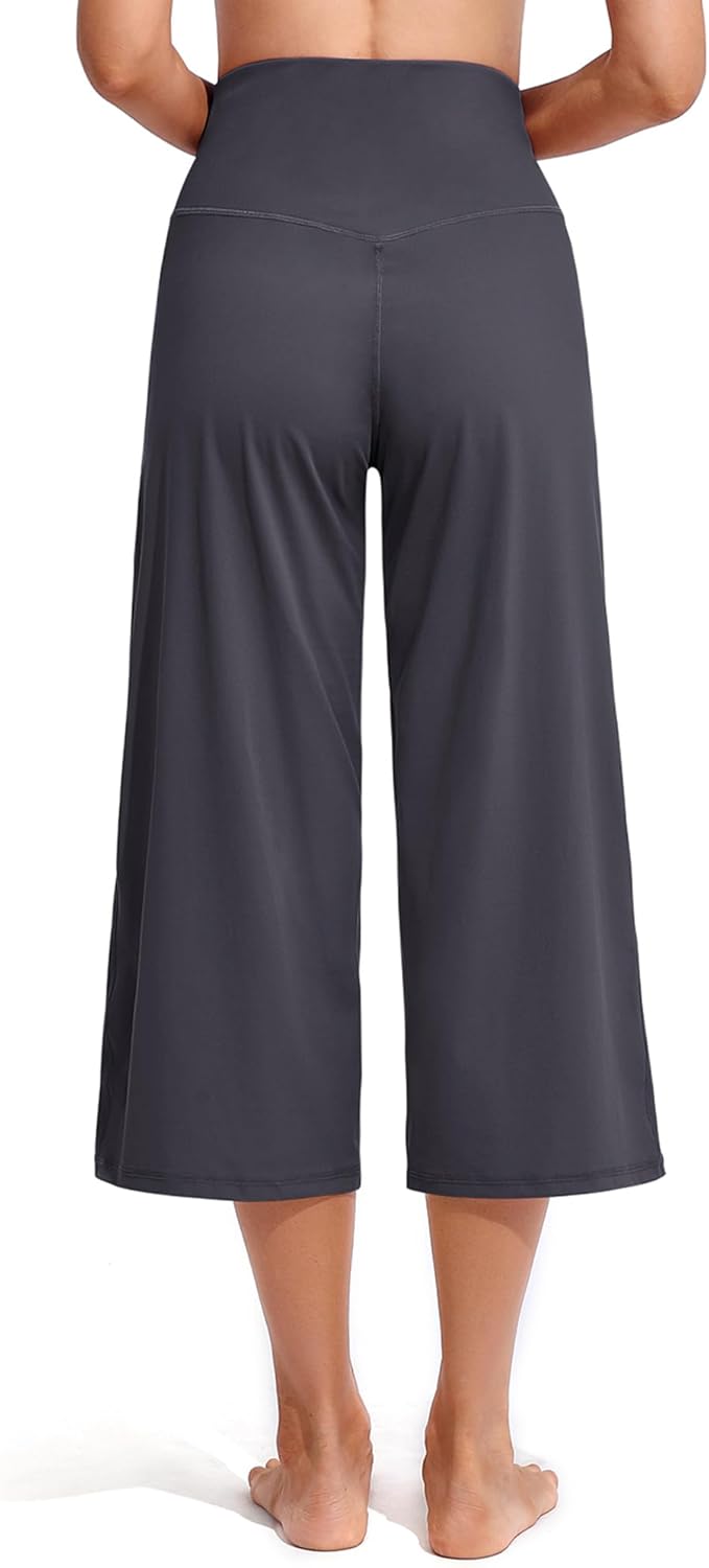 Promover Capri Pants for Women Wide Leg Yoga Cropped Pants with Pockets Loose Casual Summer Pants