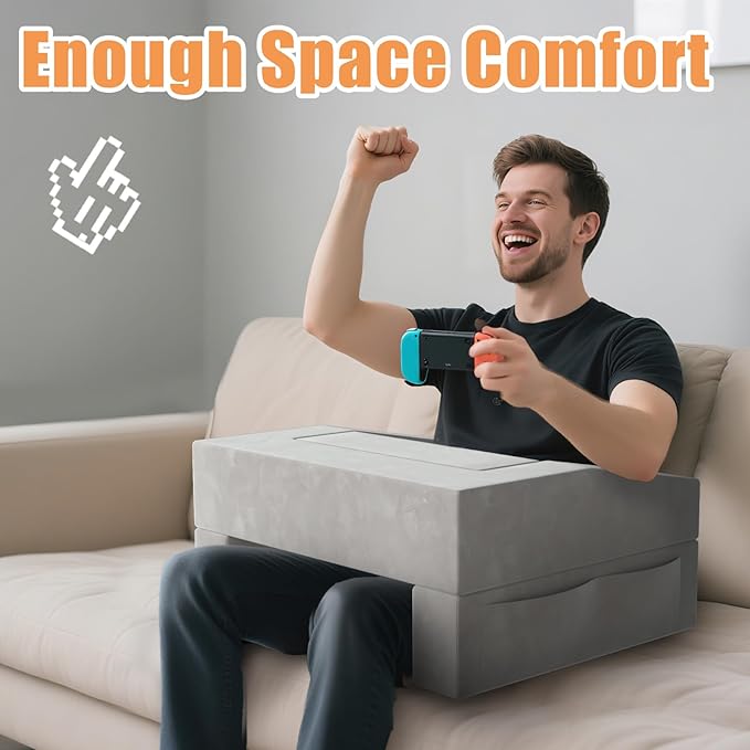 Extra Large Memory Foam Reading & Gaming Pillow with Adjustable Arm Rest, Lap Desk Pillow for Adults – Ergonomic Support for Working, Gaming, Reading in Bed, Couch, Floor