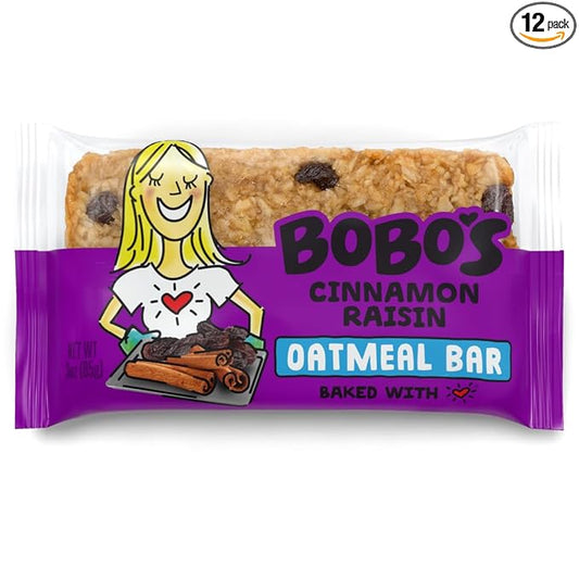 Bobo's Oatmeal Bars, Cinnamon Raisin, Gluten Free Vegan Whole Grain Oat Bars, Pack of 12