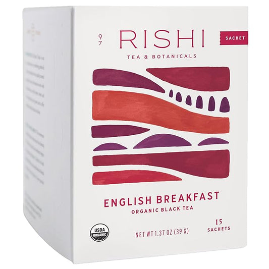 Rishi Tea English Breakfast Tea - Organic Sachet Tea Bags, Energizing & Caffeinated Pure Black Tea, Ideal for Hot or Iced Tea - 15 Count (Pack of 1)