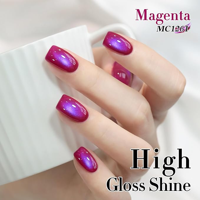 Double Rhythm 0.5 OZ Cat Eye Gel Polish with Magnet 15ML Holographic Glitter Shimmer Translucent Jelly Color Magnetic Nail Polish Salon DIY at Home (Red Purple-MC1261)