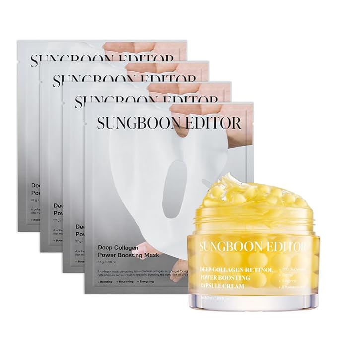 SUNGBOON EDITOR Deep Collagen Boosting Duo : Deep Collagen Mask (4ea) & Power Boosting Capsule Cream, Skincare Gift Sets for Mom