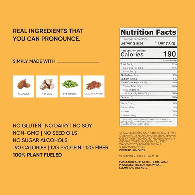 TRUBAR Vegan Protein Bar, Saltylicious Almond Love, Gluten Free, Plant Based, High Fiber, Dairy Free, Low Fat, Non GMO, No Sugar Alcohols, 12G Lean Protein, 13G Fiber, Healthy Snack Bars, 12 CT