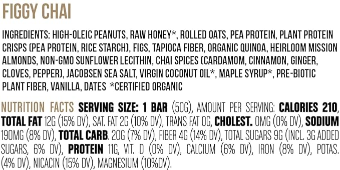 Big Spoon Roasters Figgy Chai Nut Butter Bars - Low Carb, High Protein Bars w/Pea Protein - Vegan Energy Snacks w/Peanut & Almond Butter - Gluten-free, Soy-free, & Lean Protein - 1.76 Ounce - 12 Pack