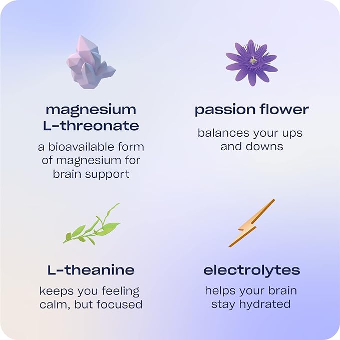 Recess Mood Powder, Calming Magnesium L-Threonate Blend with Passion Flower, L-Theanine, Electrolytes, Magnesium Calm Support Supplement - Gradient Berry Pack of 10