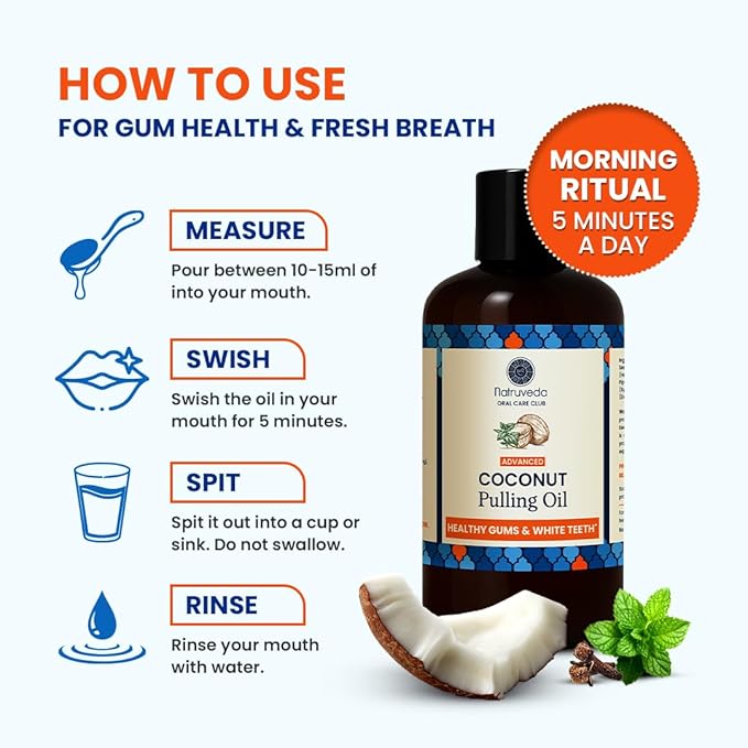 Coconut Oil Pulling Mouthwash – 8 oz, Virgin Clove & Mint Blend, Ayurvedic Oral Rinse for Teeth Whitening, Natural Mouthwash for Gums, Gentle Pulling Oil for Daily Use