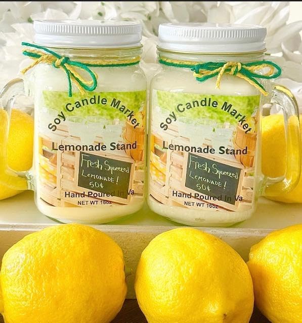 Soy Scented Candles | Handmade & Highly Aromatic Candles Burns Upto 85 Hours in Glass Jar - Perfect for Home Decor, Wedding, Birthday, Dinner (Lemonade Stand, 16 oz)