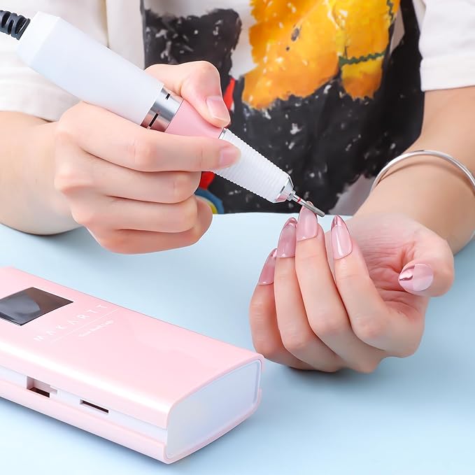 Makartt Electric Nail Drill - 30000RPM Rechargeable E File, Perlarie Pearly Pink Portable Nail Grinder with Drill Bits & Sanding Bands for Manicure Salon Home Use