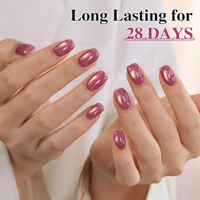 Double Rhythm 0.5 OZ Cat Eye Gel Polish with Magnet 15ML Holographic Glitter Shimmer Translucent Jelly Color Magnetic Nail Polish Salon DIY at Home (Dreamy Peach-MC1271)