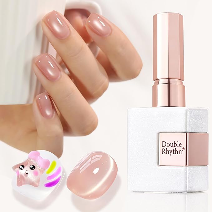 Double Rhythm Jelly Glass Cat Eye Gel Polish with Magnet 15ML Holographic Glitter Shimmer Translucent Sheer Color Magnetic Nail Polish Salon DIY at Home (Jelly Glass Nude-MC1101)