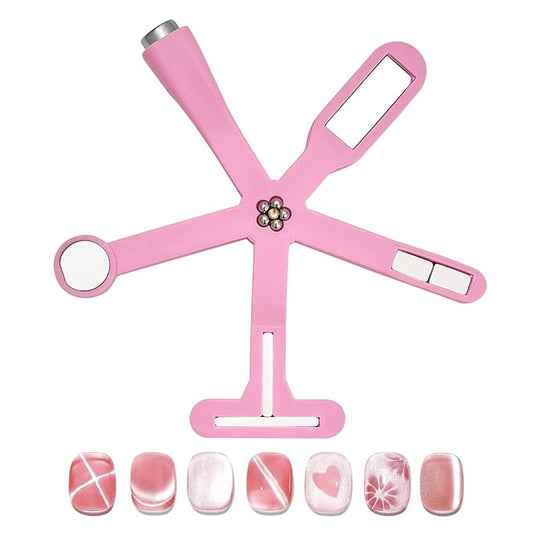 6 in 1 Nail Magnet, Cat Eye Gel Nail Polish Magnet for Nails, Magnetic Nail Polish Gel Tools with Silicone Protective Case for 3D Nail Art Design Nail Salon or DIY,Pink