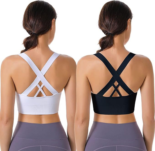 Evercute Sports Bra for Women Padded Medium Support Criss Cross Strappy Bras Seamless High Impact Yoga Exercise Athletic Bras