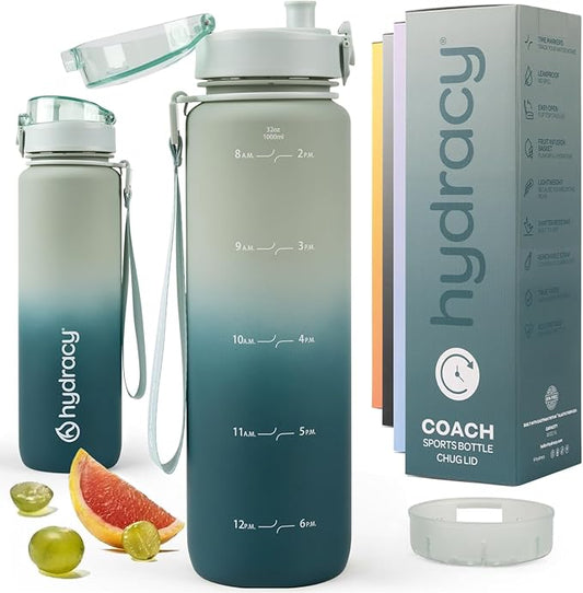 Hydracy Water Bottle with Time Marker -Large 32oz BPA Free Gradient Water Bottle - Leak Proof Gym Bottle with Fruit Infuser Strainer & Times to Drink -Ideal for Fitness Sports & Outdoors