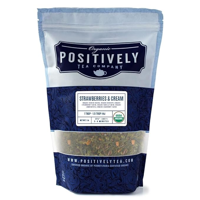 Organic Positively Tea Company, Strawberries and Cream, Green Tea, Loose Leaf, 16 Ounce