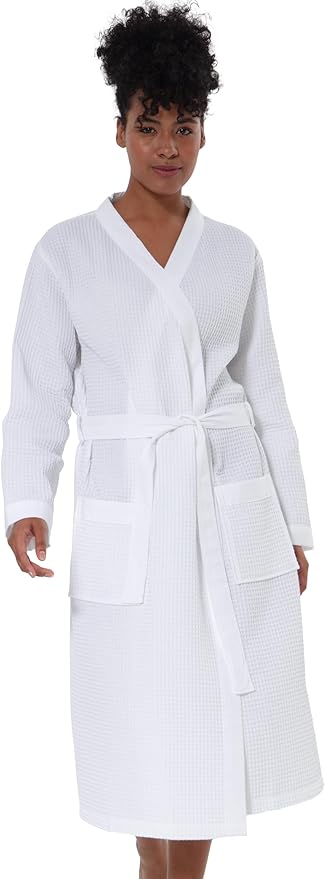 SEYANTE Women’s Luxury Waffle Shawl Collar, Hooded Robe w Piping – Lightweight, Long, Ultra Soft Spa Sleepwear Bathrobe