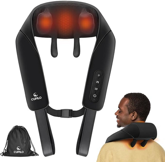 Shiatsu Neck Massager with Heat - Ideal Gifts for Friends,4D Cordless Deep Tissue Kneading Massage for Pain Relief,Rechargeable Massage for Neck,Shoulder,Traps and Back