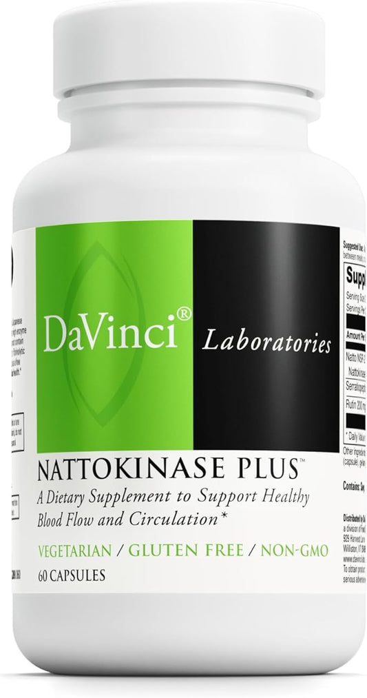 DAVINCI Labs Nattokinase Plus - High-Potency Nattokinase Supplement for Comprehensive Blood Flow Support for Men & Women - Formulated with Antioxidant Support - Gluten Free - 60 Vegetarian Capsules