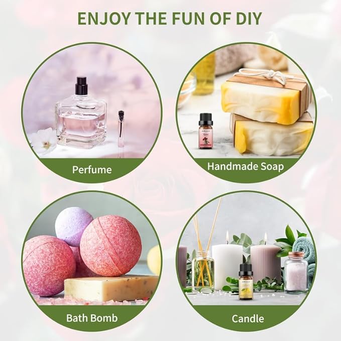 Sedbuwza Rose Lemon Essential Oil Set, Rose Fragrance Oil Lemon Scent Oil Set for Diffuser, Aromatherapy, Massage, Soap, Candle Making 2 x 10 ml