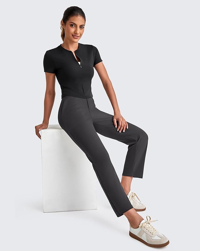 G4Free ShiftReady Womens Ankle Dress Yoga Pants with Pockets Stretchy Business Casual Slacks Work Trousers Travel Pant