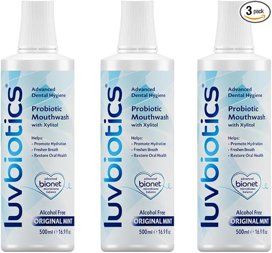 Luv Biotics Mouthwash with Oral Probiotics, Xylitol & Aloe Vera - 3 x 500ml