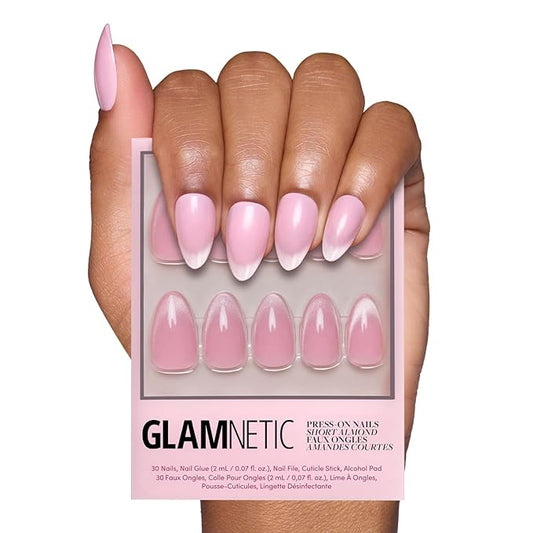 Glamnetic Press On Nails - Lovers Blush | Opaque, Glossy Velvet Pink Nails, Salon Quality | 15 Sizes - 30 Nail Kit with Glue