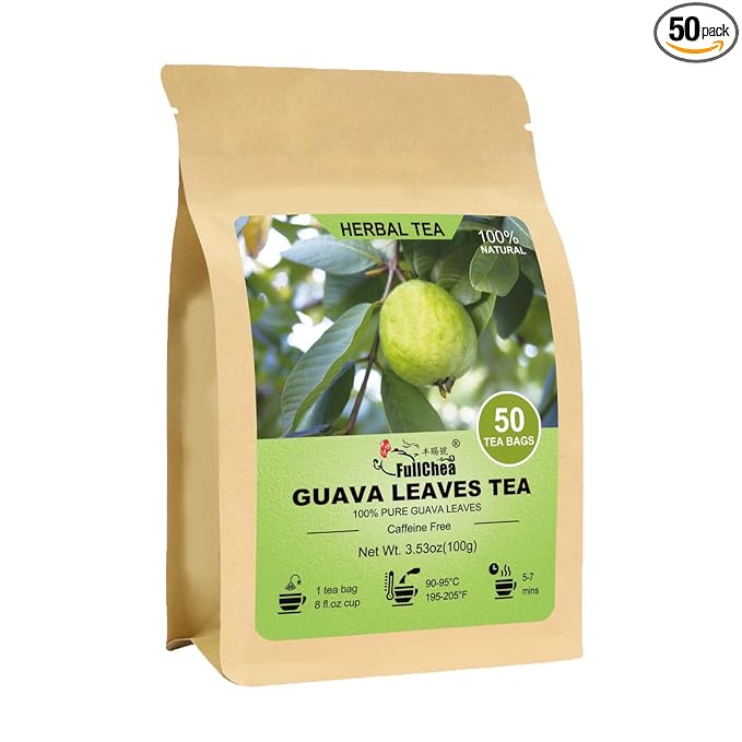 FullChea - Guava Leaves Tea Bags, 50 Teabags - Hojas De Guayaba, Premium Guava Leaf Tea - Non-GMO - Caffeine-free - Boost Immunity & Rich in Antioxidants