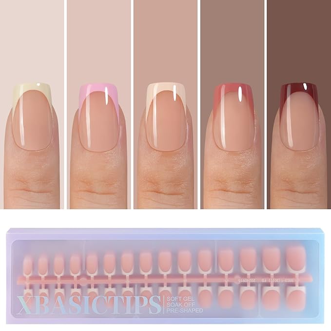 Misssix XBASICTIPS French Tip Press On Nails, 150Pcs French Gel Nail Tips Short Square, Soft Gel Pre-shaped No Need to File 3 in 1 Tips, Fake Nails for Nail Art DIY Extension Designs 15 Sizes