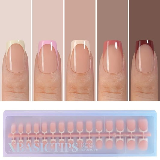Misssix XBASICTIPS French Tip Press On Nails, 150Pcs French Gel Nail Tips Short Square, Soft Gel Pre-shaped No Need to File 3 in 1 Tips, Fake Nails for Nail Art DIY Extension Designs 15 Sizes