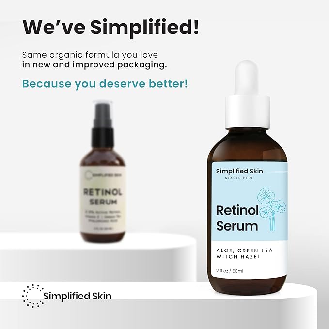 Simplified Skin Retinol Serum for Face – 2.5% Retinol with Hyaluronic Acid – for Acne Marks, Smoothing Fine Lines & Wrinkles – Day & Night Anti-Aging Serum – 2 Fl Oz
