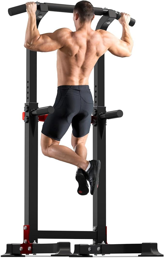 Outdoor Basic Power Tower, Pull Up Bar and Dip Station for Home Gym, 1600LBS Weight Capacity, Adjustable Height, Heavy Duty Steel Frame for Calisthenics, Strength Training Fitness Equipment