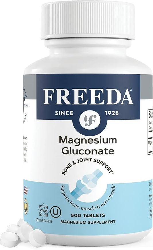 Freeda Magnesium Gluconate – Gentle & Highly Absorbable Magnesium for Bone, Nerve & Muscle Function – Vegan Magnesium Supplement (500 Tablets)