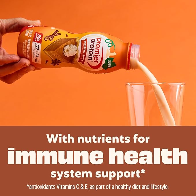 Premier Protein Shake, Limited Edition Pumpkin Spice, 30g Protein 1g Sugar 24 Vitamins Minerals Nutrients to Support Immune Health, 11.5 Fl Oz (Pack of 12)