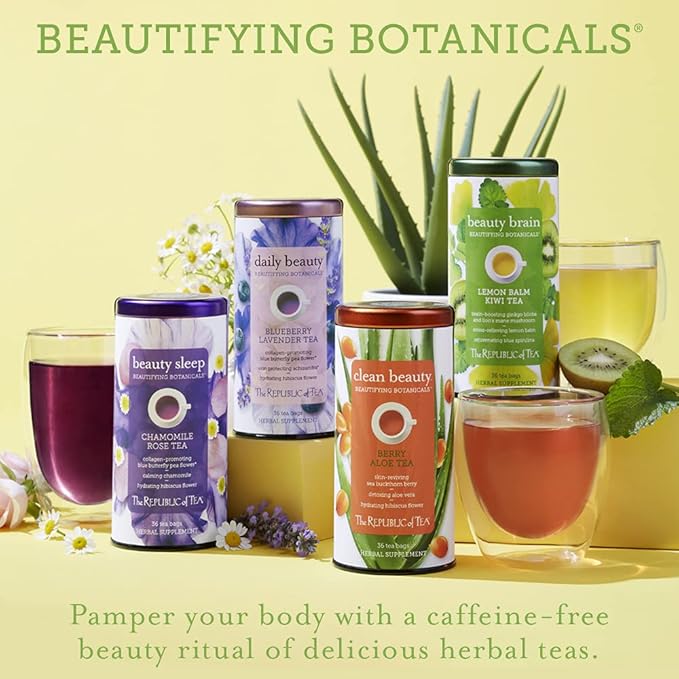 The Republic of Tea Beautifying Botanicals Beauty Brain Herbal Tea, 36 Tea Bags