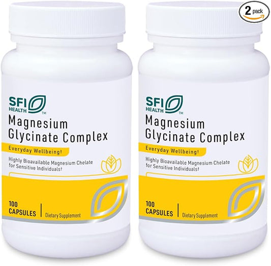 Klaire Labs SFI Health Magnesium Glycinate Complex - Chelated Magnesium Blend for Optimal Absorption - Supports Healthy Bones, Muscles & Energy Levels - Gentle on Digestion (100 Capsules, 2 Pack)