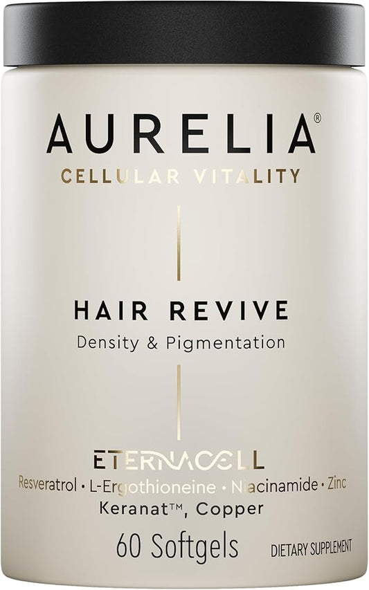 AURELIA Hair Revive | Advanced Cellular Anti-Aging Supplement | Support Hair Growth & Fuller, Healthier Hair | with Zinc, Resveratrol, Niacinamide, Ergothioneine, Keranat & Cooper