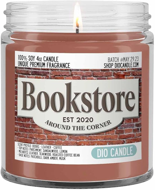 Bookstore Scented Candle - Smells Like Books - Leather - Coffees - 100% Naturally Vegan Soy and Premium Fragrance | Great Gift | Recyclable Glass Jar | Handmade in Denver, Colorado (4oz Glass Jar)