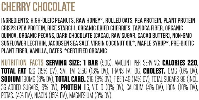 Big Spoon Roasters Cherry Chocolate Nut Butter Bars - Low Carb, High Protein Bars w/Pea Protein - Vegan Snacks w/Peanut & Almond Butter - Gluten-free, Soy-free, & Lean Protein - 1.76 Ounce - 12 Pack