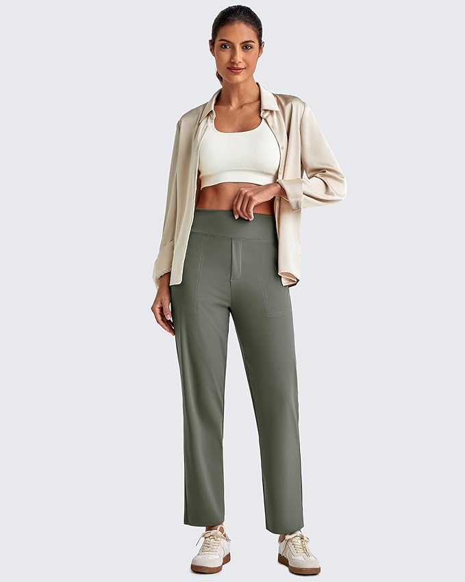 G4Free ShiftReady Womens Ankle Dress Yoga Pants with Pockets Stretchy Business Casual Slacks Work Trousers Travel Pant