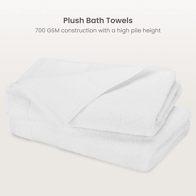BIOWEAVES 100% Organic Cotton 700 GSM Plush Bath Towels 30" x 58" GOTS Certified - White, Pack of 2