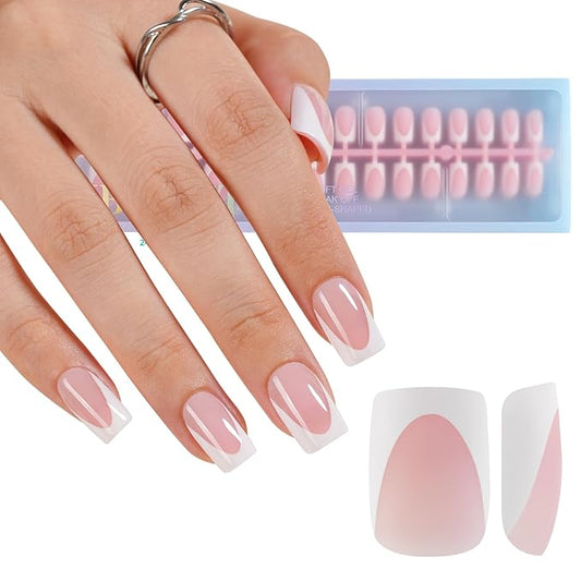 Misssix XBASICTIPS Deep French Gel Nail Tips, 150Pcs Soft Gel French Tip Press on Nails, Short Square Pre-shaped False Nails, No Need to File Fake Nails for Nail Art DIY