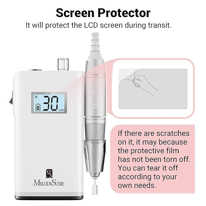 MelodySusie Professional Rechargeable 30000 rpm Nail Drill,SC320H Portable Electric E File Scamander, Acrylic Gel Grinder Tools with 6 Bits and Sanding Bands for Manicure Pedicure Carve Polish (White)