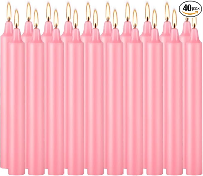 40 Pack Candles Mini Unscented Taper Candles for Valentine's Day,Christmas,Household, Wedding, Rituals, Prayer, Birthdays,Party and Home Décor Candlesticks - 4 Inch Tall(Pink)