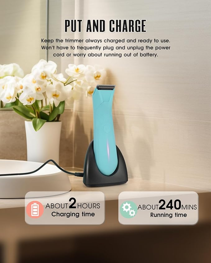 Bikini Trimmer for Women, Electric Shaver for Women with Light, Pubic Hair Trimmer, Waterproof Wet/Dry Personal Body Hair Grooming, 7 Precisions, 240 Minutes Shaving