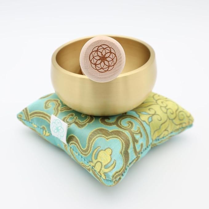 Tibetan Singing Bowl Set – Portable Handcrafted Sound Bowl for Meditation, Chakra Healing, Yoga, Stress Relief -ZenBloom Bowl – Flower of Life Edition - by Circle Up (ZenBloom Flower Of Life)