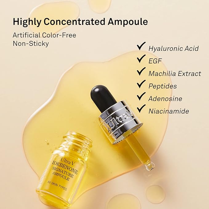 Ultra V Idebenone Signature Ampoule - Anti Aging Antioxidant Serum – Peptides, Niacinamide, Hyaluronic Acid – Anti Wrinkle, Smoothes, Softens Skin - 0.27 fl.oz 4 Packs 12,000ppm