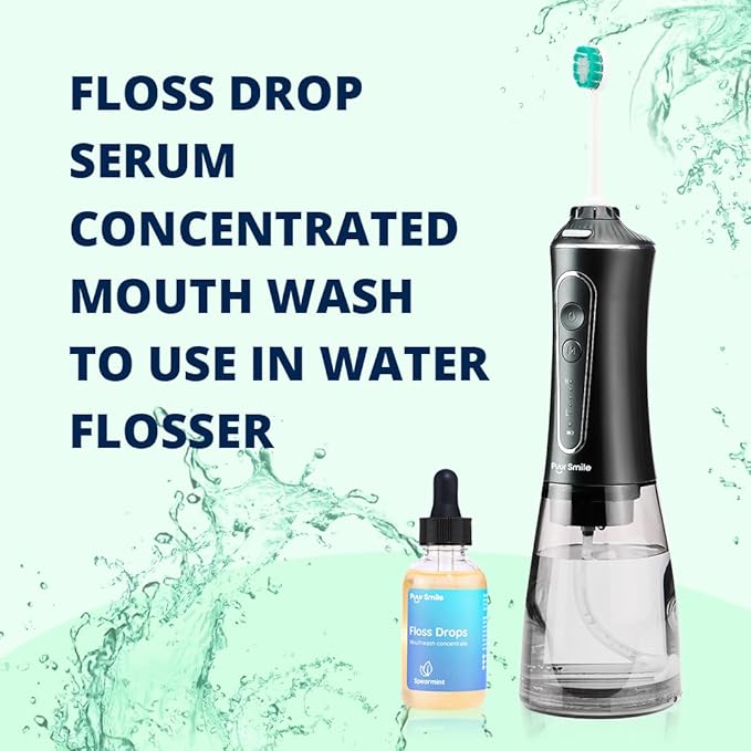 Concentrated Floss Drop Serum – 2oz Concentrated Mouth Wash to Use in Water Flosser | Natural Essentials Promotes Good Breath | Organic Spearmint Drop Supports Good Oral Health