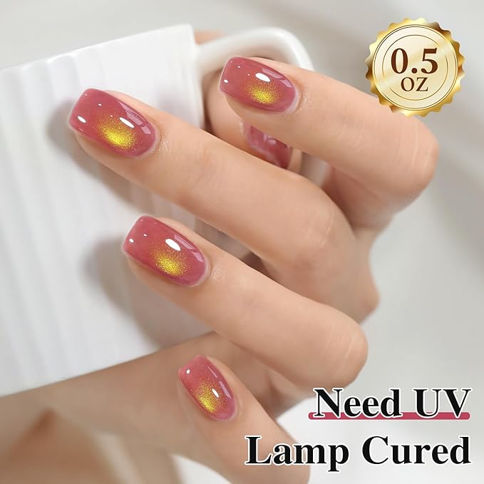 Double Rhythm Jelly Glass Cat Eye Gel Polish with Magnet 15ML Holographic Glitter Shimmer Translucent Sheer Color Magnetic Nail Polish Salon DIY at Home (Navy Purple-MC1266)