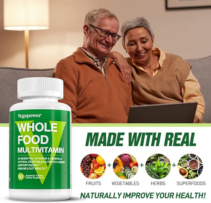 Vegan Whole Food Multivitamin for Men, Methylated Multivitamin for Men and Women, Organic Fruit and Veggies Supplement, Herb & Mushroom Blend, Plant Omegas, All Natural, Non-GMO, 180 Count