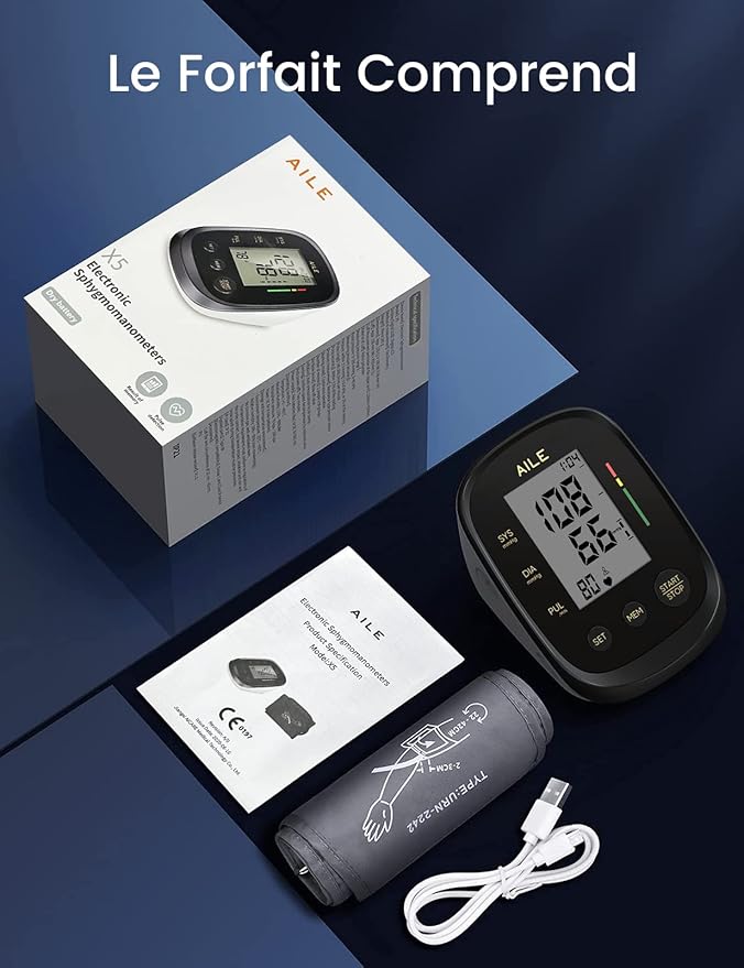 AILE Blood Pressure Monitor, Blood Pressure Machine Upper Arm Large Cuff(8.7"-16.5" Adjustable),Automatic high Blood Pressure Cuff for Home use (Black)